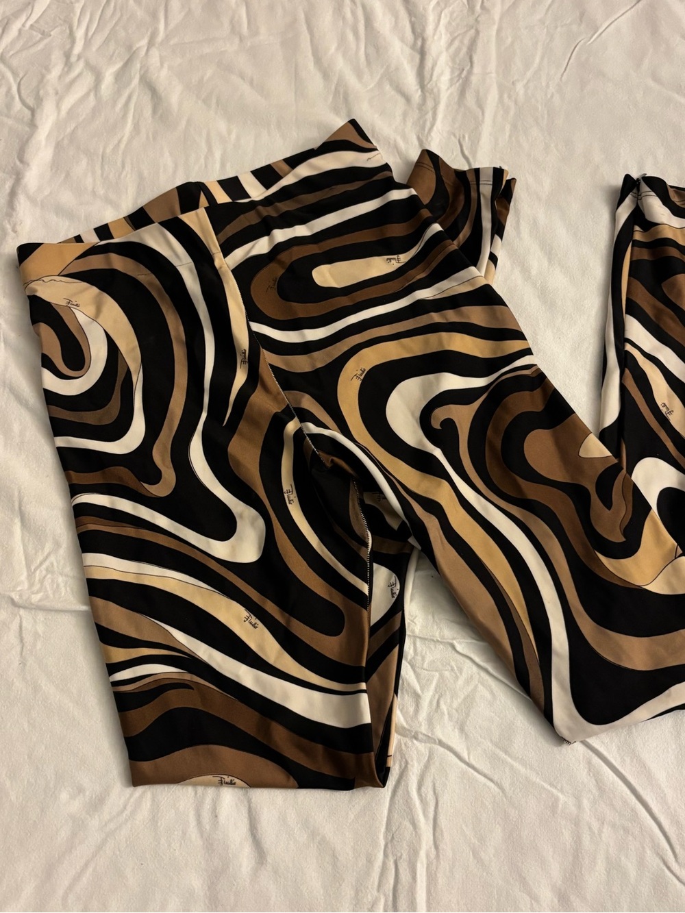 Emilio Pucci Abstract Swirl Print Leggings in Black, Brown & Cream